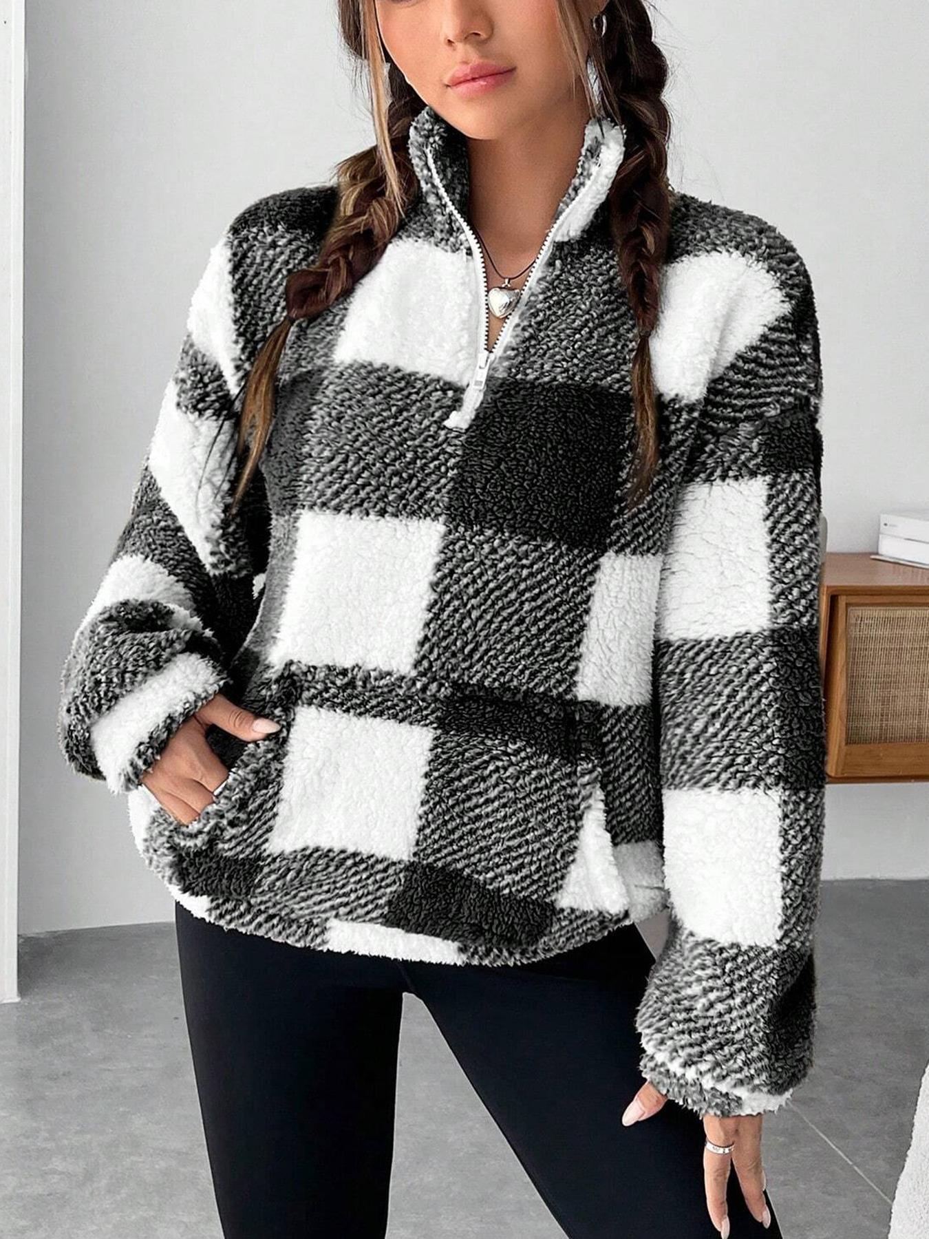 Short Plaid Collar Plush Sweater
