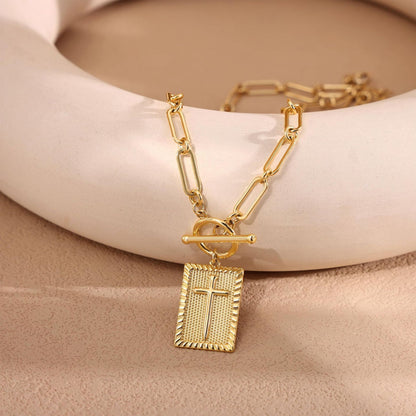 Stainless Steel Cross Square Pendant Necklace