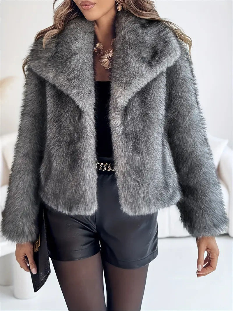 Dyed Pointed Lapel Long Sleeve Artificial Fur Coat