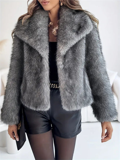 Dyed Pointed Lapel Long Sleeve Artificial Fur Coat