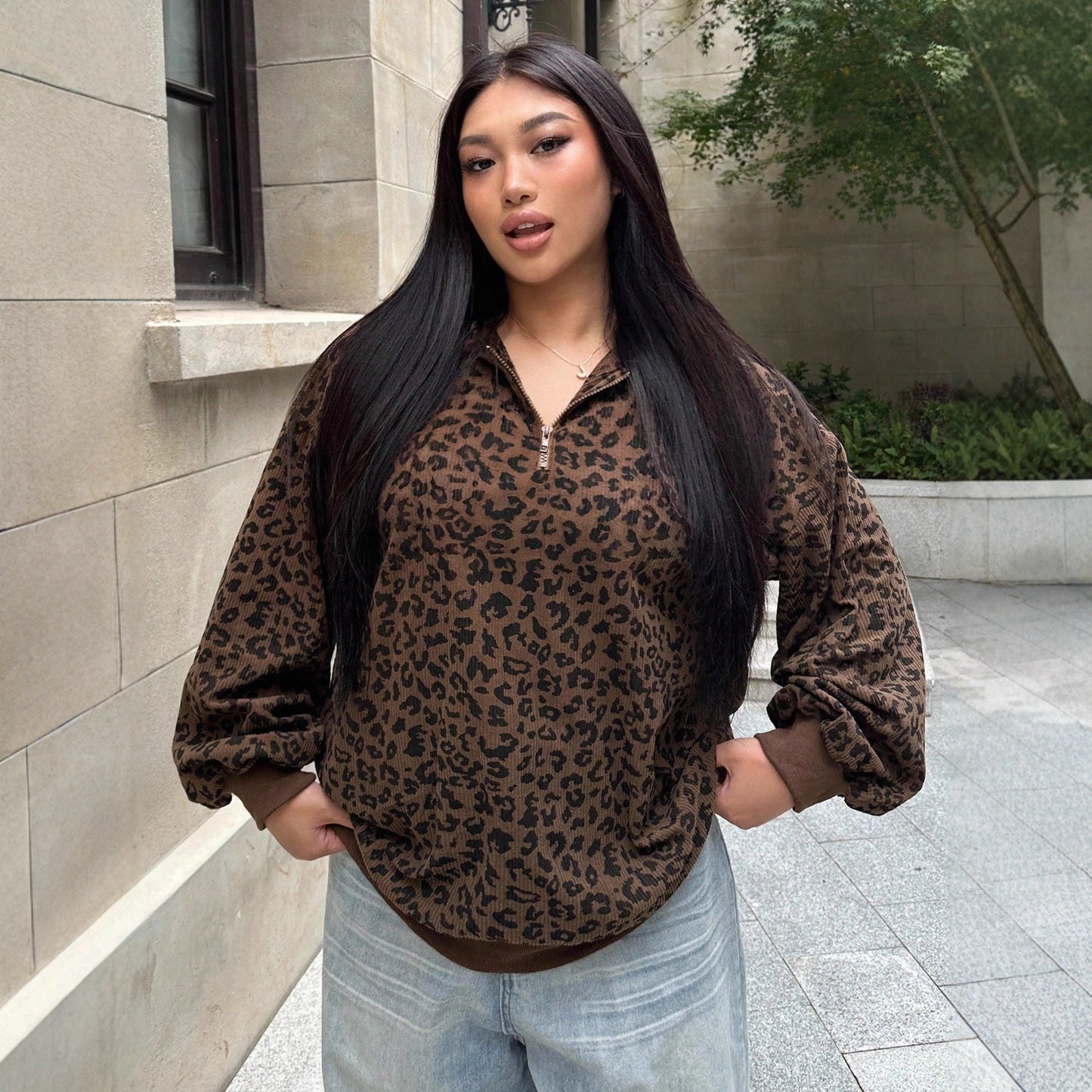 Leopard Hooded Long Sleeve Sweatshirt