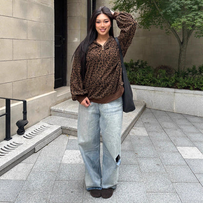 Leopard Hooded Long Sleeve Sweatshirt