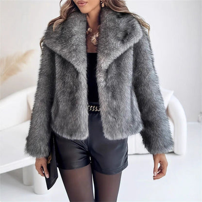Dyed Pointed Lapel Long Sleeve Artificial Fur Coat