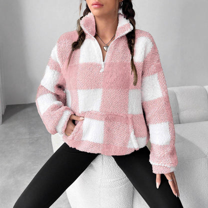 Short Plaid Collar Plush Sweater