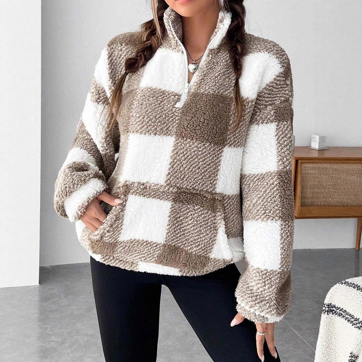 Short Plaid Collar Plush Sweater