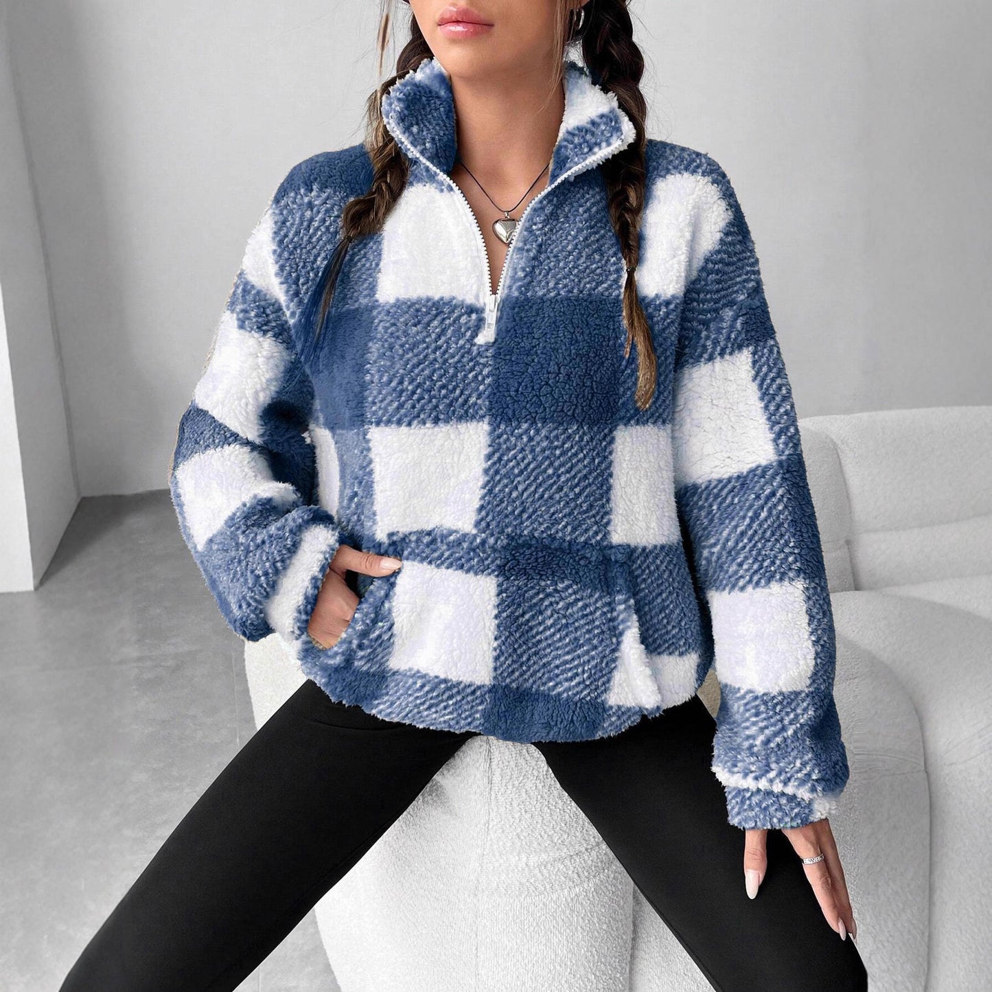 Short Plaid Collar Plush Sweater
