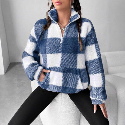 Short Plaid Collar Plush Sweater