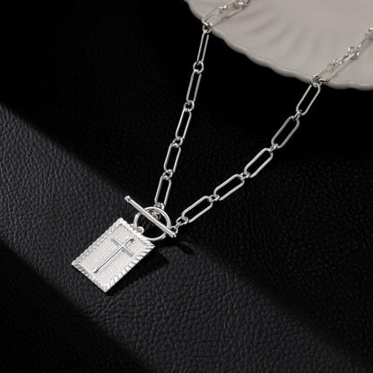 Stainless Steel Cross Square Pendant Necklace