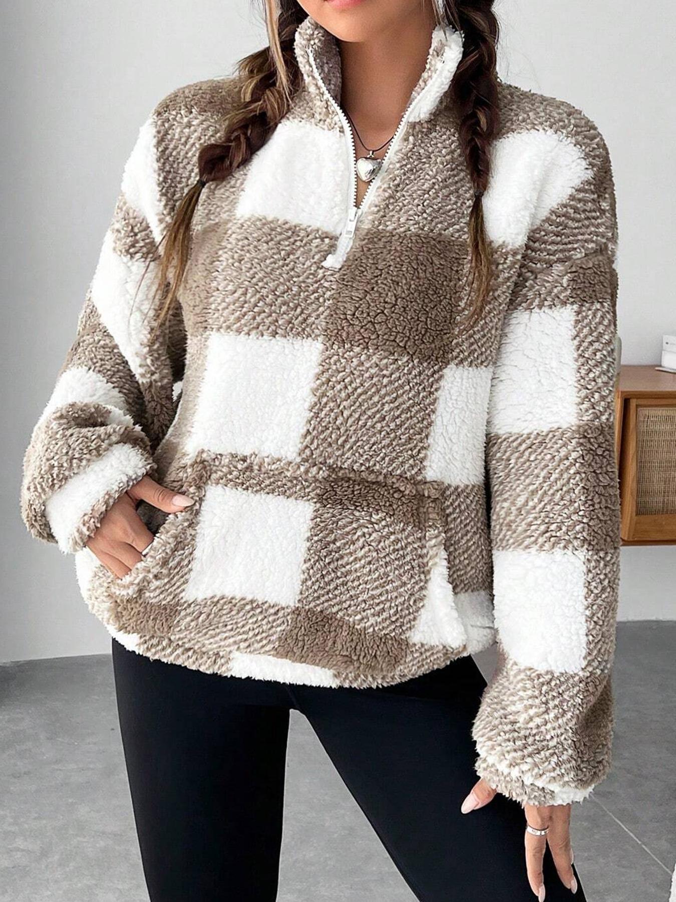 Short Plaid Collar Plush Sweater