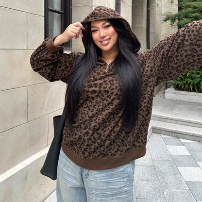 Leopard Hooded Long Sleeve Sweatshirt