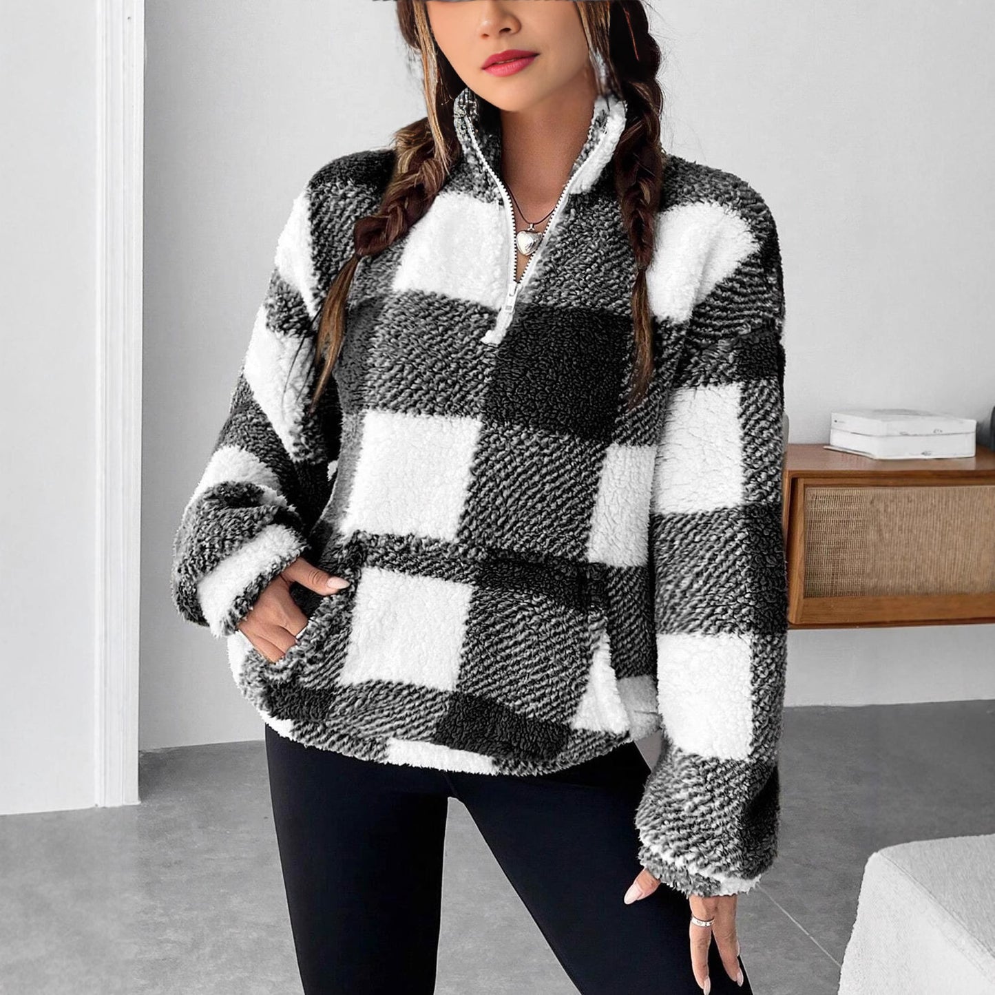 Short Plaid Collar Plush Sweater